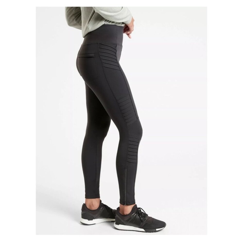 Athleta Leggings Size Small Delancey Moto Tight Pockets Travel Commute Black